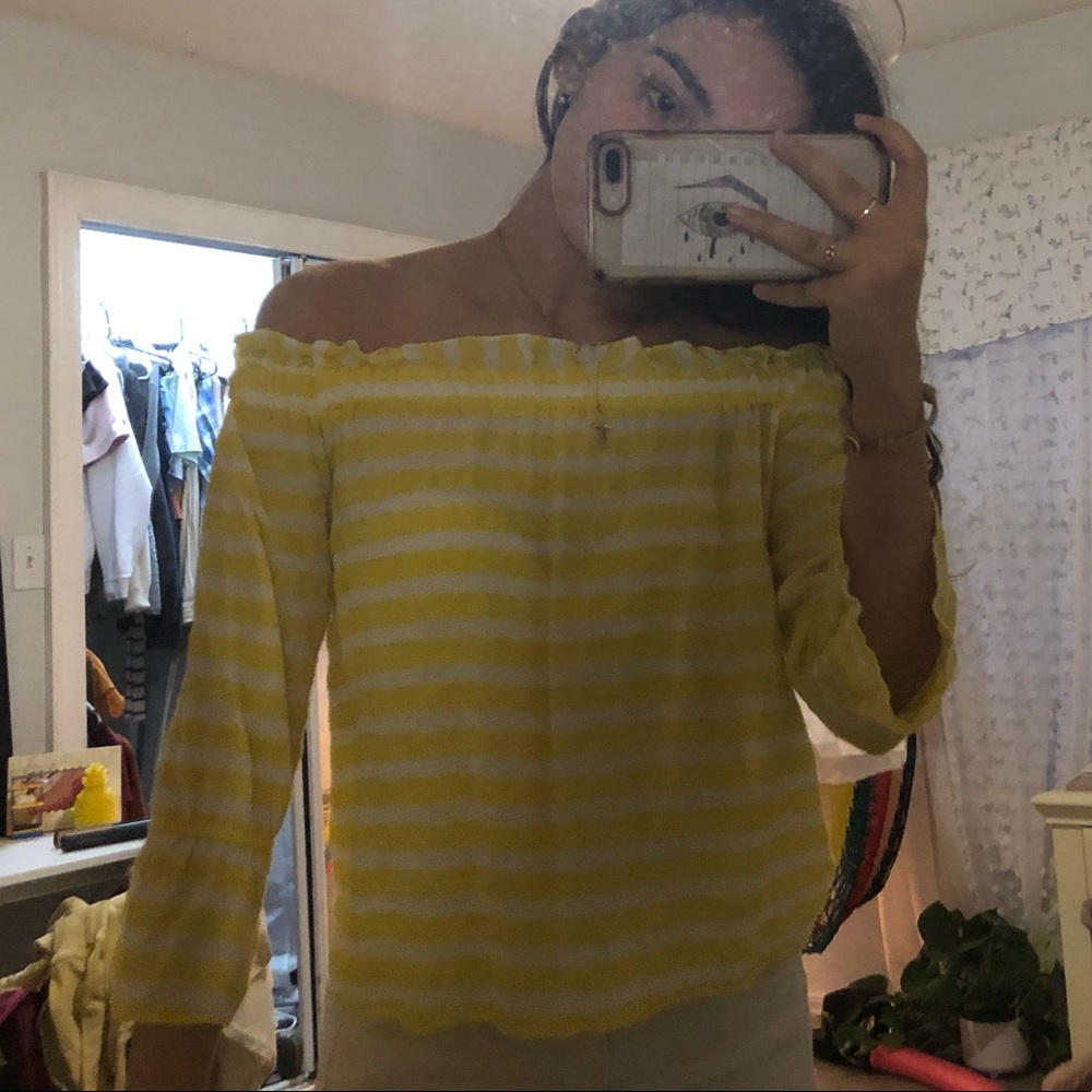 Copper Key off the shoulder striped shirt